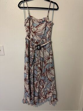 NICHOLAS Light Blue Maxi Dress with Brown Floral Print and Belt